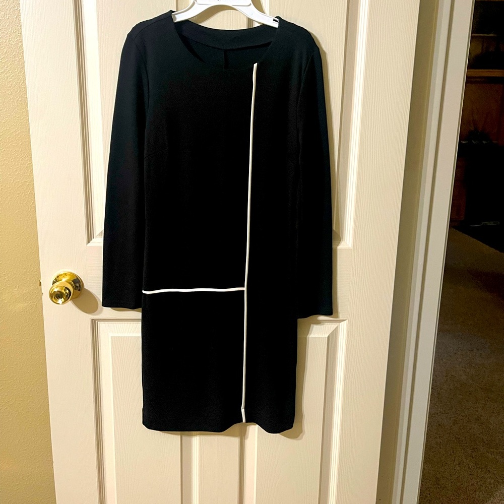 Black warm, and comfy color block dress.